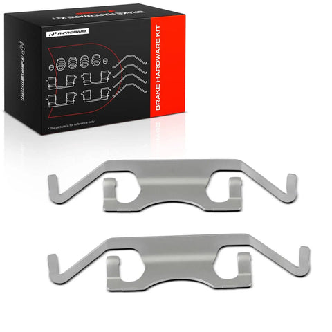 A Premium Rear Disc Brake Hardware Kit For Jeep Grand Cherokee Dodge Durango And Mercedes Benz E Class Ensures Smooth Stops And Reliable Performance With Durable Parts Built To Last. silver rear brake hardware kit with two clips and springs