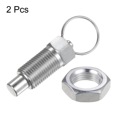 2 Pack M16 Spring Plunger Pins M16 X 1.5 Thread 0.96 Inch Body 10 Millimeter Pin Flat Head High Carbon Steel with nut.