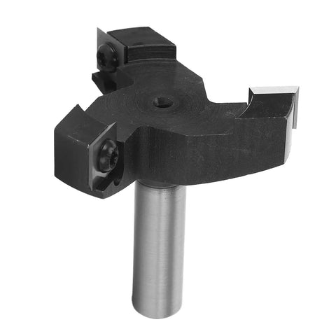 Get This Top Tier High Performance 1/2In Shank Spoilboard Surfacing Router Bit With 3 Sharp Carbide Blades For Effortless CNC Wood Planing And Smooth Surface Prepping, close-up view.