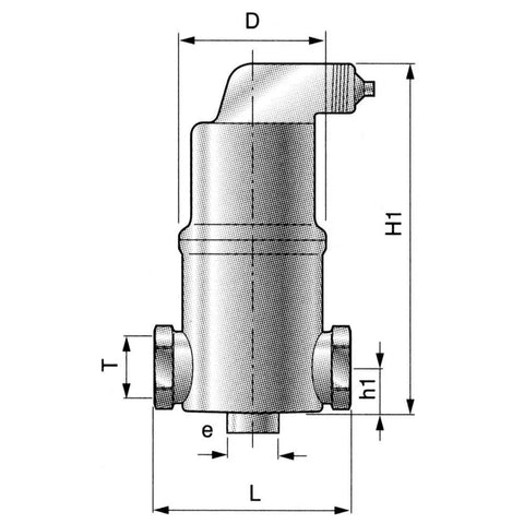 Technical drawing of Air Release Valve With 1/2 NPT Female And 3/4 NPT Male Ports, No Fuss Vent For Large Air Bubbles, Vacuum Breaker