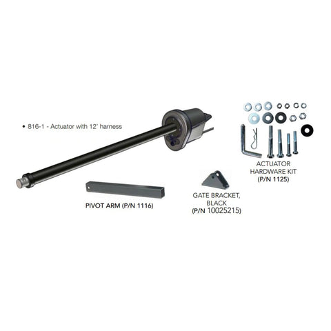 Heavy Duty Electromechanical Gate Actuator with 12 Foot Harness including pivot arm, gate bracket, and hardware kit