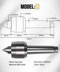 Model B big cusp for 65mm MT2 movable tailstock lathe center, 40Gr steel, silver, CNC machining, Morse taper 2 compatibility