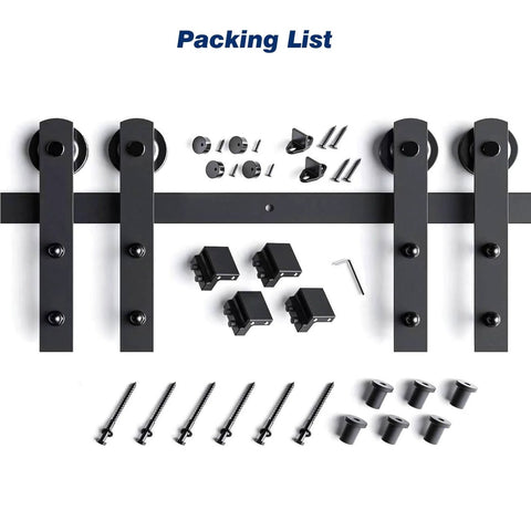 8 Ft Double Sliding Barn Door Hardware Kit With Straight Pulleys Heavy Duty Track System for 24 Inch Wide Double Doors components