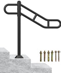 Next Level Black Metal Single Post Handrail For Outdoor Steps, U Shaped Stair Railing, 36 Inch Height with anchoring bolts.