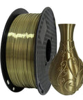 Silk Antique Gold PLA Filament 1.75mm 1kg (2.2lbs) 3D Printer Material with vase showcasing shiny metallic bronze brass old gold finish