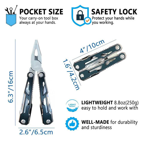 EDC Upgraded 17 In 1 All In One Multitool with Pliers, Knife, Wire Cutter, 4 Screwdrivers, Saw, Bottle Opener, Safety Locks