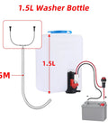 1.5L washer bottle with 5M tubing and electric pump, designed for easy installation and efficient fluid delivery.
