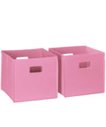 Pink Folding Storage Bins With Handles, Cube Organizer Set Of 2 For Closet, Bedroom Or Playroom, nonwoven fabric cubes
