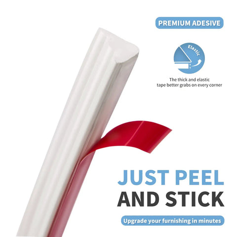 Close-up of Peel And Stick Flexible Quarter Round Molding Trim For Walls Ceilings Cabinets Countertops Floors Edges And Corners, adhesive backing
