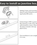 Installation guide for 31.5 Inch Modern LED Vanity Light In Black Finish, showing steps for setup with junction box.