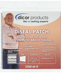 DiSeal Silver Patch Sealing Tape 6 By 6 Inches For RV Roofs in retail packaging, highlighting adhesive technology and material use.