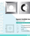 12mm Square Straight Carbide Cutters For Woodturning With Drop-In Fit To Spiral And Helical Planer Cutters, size diagram