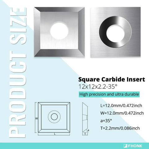 12mm Square Straight Carbide Cutters For Woodturning With Drop-In Fit To Spiral And Helical Planer Cutters, size diagram