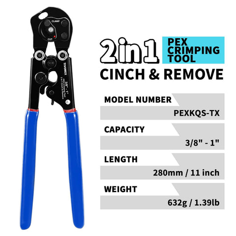 Beast All In One PEX Crimping Tool Kit With 2 In 1 Ratchet Cinch And Removal, Handles 3/8 To 1 Inch Stainless Clamps