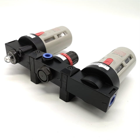 Three Unit Air Source Treatment FRL Combo for Pneumatic Systems with Filter Regulator Lubricator Bundle side view