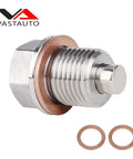 Magnetic Stainless Steel Oil Drain Plug M16 X 1.5 with Neodymium Magnet, includes two copper washers, fits Mini Cooper, Subaru, Toyota 86
