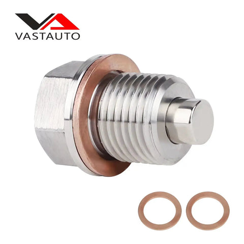 Magnetic Stainless Steel Oil Drain Plug M16 X 1.5 with Neodymium Magnet, includes two copper washers, fits Mini Cooper, Subaru, Toyota 86