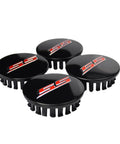 Fresh Set Of Four 68 Millimeter Stainless Steel Wheel Center Caps Featuring Raised Double Slash SS Badges For Chevy Camaro Rim Covers, black with red SS logo.