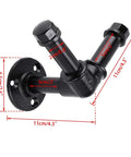Hella Sturdy Black Iron V Shaped Wall Hook Straight Up Industrial Pipe Design showing dimensions and solid construction for versatile use.