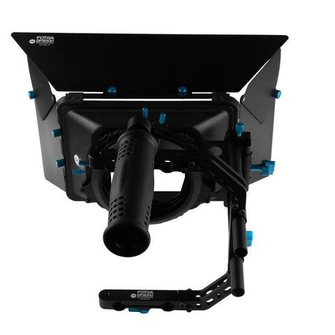Front view of Pro Grade 15mm Rail DSLR Swing Away Matte Box Kit with top handle and flags for Sony A7, A9, Z6, BMPCC 4K/6K rigs