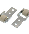 4 Pcs Track Wheel Set For Chest Of Drawers And Sliding Doors, 47 X 22 Mm Iron And Plastic Guide Wheels, shown side by side, close-up.