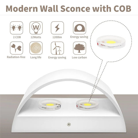 Lit Modern LED Up Down Wall Sconce 12W Dimmable Indoor Light In Warm White 3000K 1200 Lumens Aluminum Finish COB design