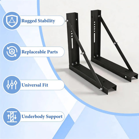 Beefy 18x18 Inch Bolted Underbody Truck Tool Box Mounting Brackets Black Steel Set Of 2 with rugged stability features