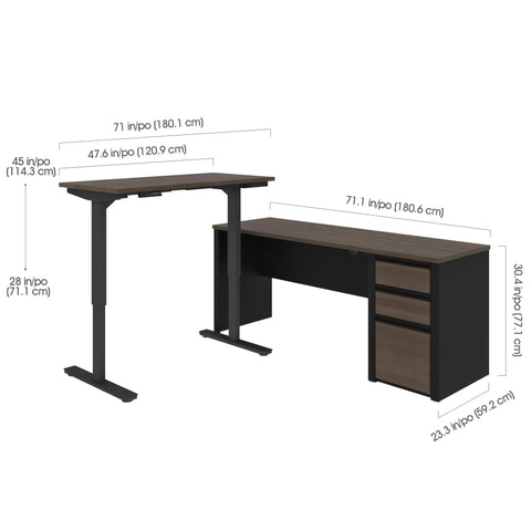 Dimensions of Badass L Shaped Standing Desk With Three Drawer Pedestal Scratch Resistant Laminate Top One Inch Thick Heavy Duty Pro Gear Boss Move Home Office Bundle Complete Set.