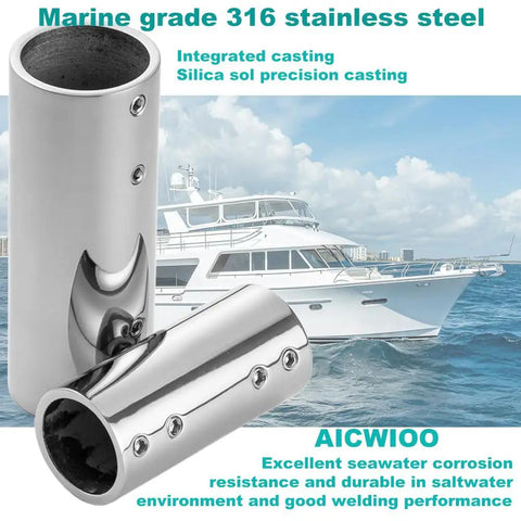 316 Stainless Steel Handrail Straight Pipe Fitting Connector 1 Inch EMT 2-Way Tube Connector against a yacht backdrop