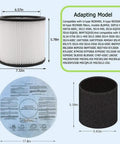 Image of Must Have All In One Replacement Vacuum Filters Kit For 5 Gallon Wet Dry Vacuums with dimensions and compatibility chart.