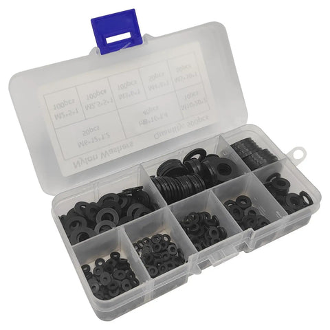 Nylon Flat Washers Assortment Kit 500 Pcs Black for Screws and Bolts 8 Size Set for Household Outdoor DIY Projects Handy for Furniture Repair and Equipment Maintenance Ideal for Home Repairs and Durable Indoor Outdoor Use, black nylon washers in storage case