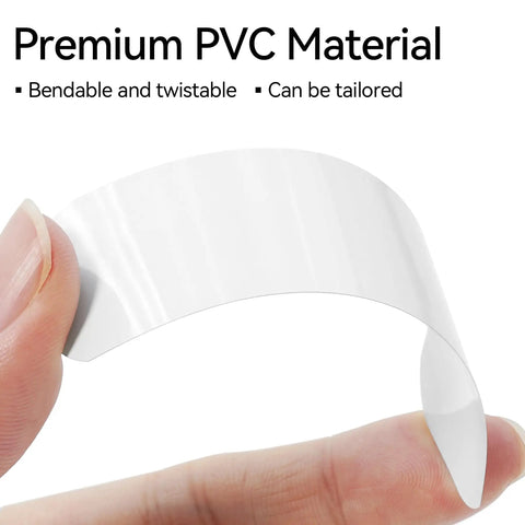 Top Notch 20 Pack White Mini Horizontal Blind Repair Tabs, One Inch Slat Replacement Kit For Vinyl Or Fabric Shade Panels, No Sweat Fix For Worn Blades, Super Simple Weekend Upgrade shown with a finger holding flexible PVC tab.