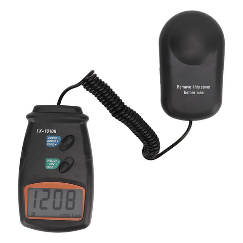Get Your Lighting Right With A Flexible Illuminance Meter For Office, School, And Factory, 0 To 50000 Lux Range In 3 Gear Modes, Snappy 0.4 Second Sampling, Low Power, Durable ABS Body For Accurate Real Time Light Readings black LX-1010B digital light meter with coiled probe