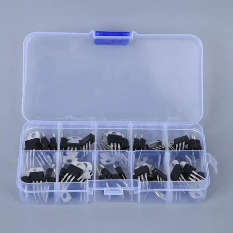 Killer NPN PNP Transistor And Voltage Regulator Assortment Kit With 50 Durable Components In A Tidy Case for DIY builds.