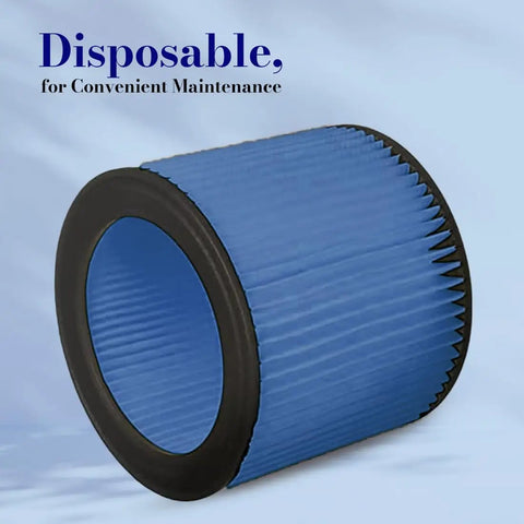 Close-up of a blue Fine Dust Cartridge Filter Replacement For 5 To 16 Gallon Wet And Dry Vacuums Easy To Install Disposable Filter