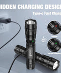 1000 Lumen Tactical Flashlight with Duty Belt Holster, rechargeable with Type-C cable, police-grade, black color