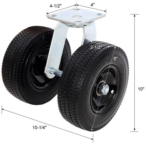 8 Inch Dual Wheel Swivel Caster Workhorse Heavy Duty Flat Free PU Tires With Zinc Plated Top Plate 660 Lbs Load Capacity Ideal For Cart Dolly Equipment And Industrial Transport, 8-inch dual-wheel swivel caster with zinc top plate