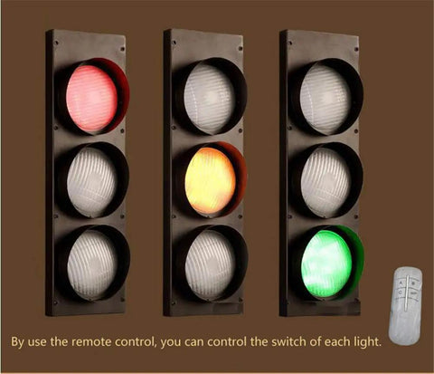 Remote Control Traffic Light Wall Lamp Triple Light 19 Inch Tall Industrial Retro Dope Sconce LED Bulbs Included Black Finish