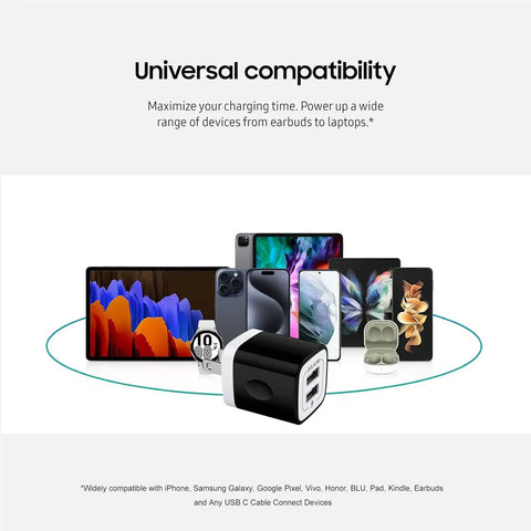 Dual USB Wall Charger Fast Charge Block Two Port Power Cube 2.1A Total For iPhone iPad Samsung Galaxy Pixel Motorola Huawei HTC LG