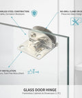 No-Drill Glass Door Hinge Set Stainless Steel Clamp-On Hardware for frameless cabinets, showcases, easy install view.