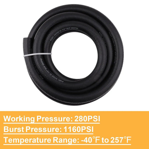 Rugged NBR Fuel Line Hose Half Inch ID Push On For Small Engines Gas Oil Coolants 10 Feet Long Durable Oil Resistant Coiled
