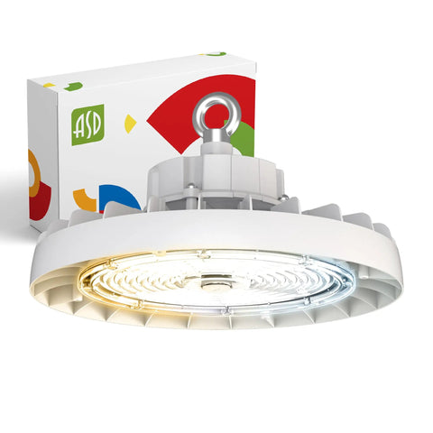 150W LED High Bay UFO Light for Warehouse, Garage and Workshop, dimmable, IP69K waterproof, white with packaging