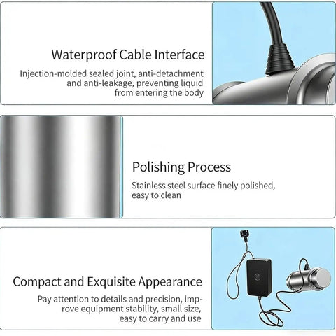 Badass Ultrasonic Cleaner Machine Portable 120 Watt Immersible Probe 40 Kilohertz Frequency Five Minute Timer showcasing waterproof cable interface and polished stainless steel.