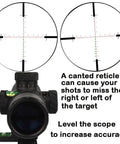Anti Cant 30mm Tube Rifle Scope Bubble Level for Picatinny Rails with reticle showing leveled and canted crosshairs.