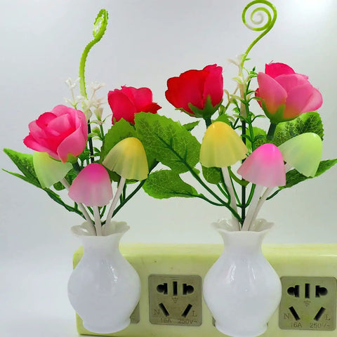Plug In LED Night Light With Dusk To Dawn Sensor 0.5W Energy Saving Cozy Glow Dream Nightlight Rose Flower Mushroom Design
