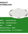 Sanitary end cap, front view, 3-inch, 304 stainless steel.