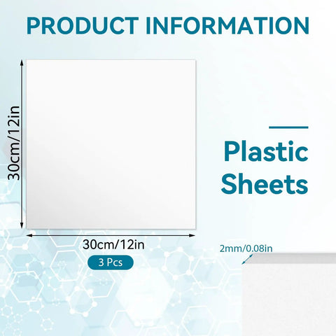 3 Pack White Plastic Sheets 12x12 Inches 0.08 Inch Thick Flexible High Tensile PP Plastic Panels For DIY Projects Crafts Prototyping