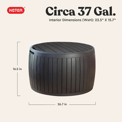 Versatile 37 Gallon Outdoor Deck Box That Doubles As An Ottoman Chair Or Side Table Brown Round Resin Storage Bench