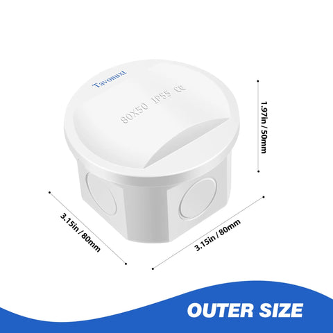 Rugged Waterproof Electrical Junction Box With Four Reserved Mounting Holes Heavy Duty ABS Project Enclosure IP55 Dustproof White Case Compact D80 X H50 Mm Perfect For Outdoor Electronics And Weatherproof Wiring, outer size 80x80x50mm