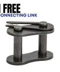 Close-up of master link for ANSI 35 Roller Chain for Go Karts and Mini Bikes, steel material with connecting pin